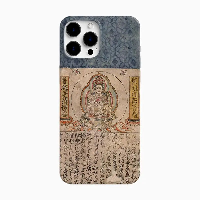 Statue Vintage Buddha with Buddhist Scriptures Phone Case for iPhone 11-16 Pro Max Back Cover
