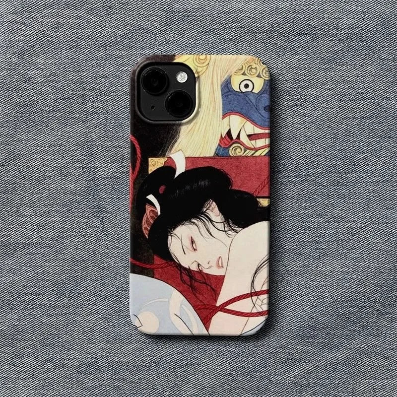 Japanese Ukiyo-e Mythical Beast & Figure Phone Case – Traditional Art Design