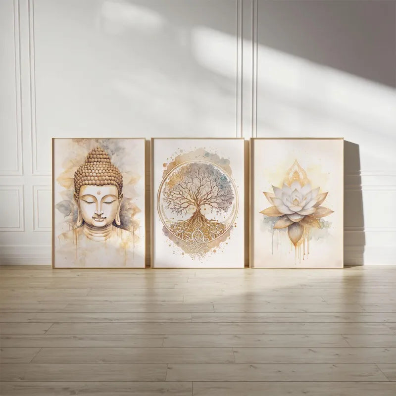 Buddha Lotus & Tree of Life Boho Canvas Wall Art – Meditation Poster