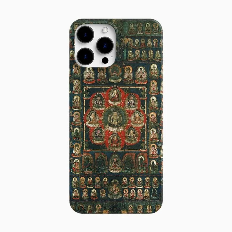 Colorful Mandala & Buddha Pattern Phone Case – Buddhist Art Design for iPhone