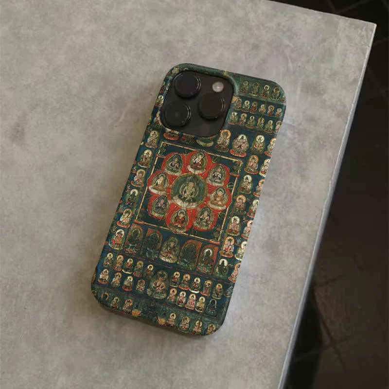 Colorful Mandala & Buddha Pattern Phone Case – Buddhist Art Design for iPhone