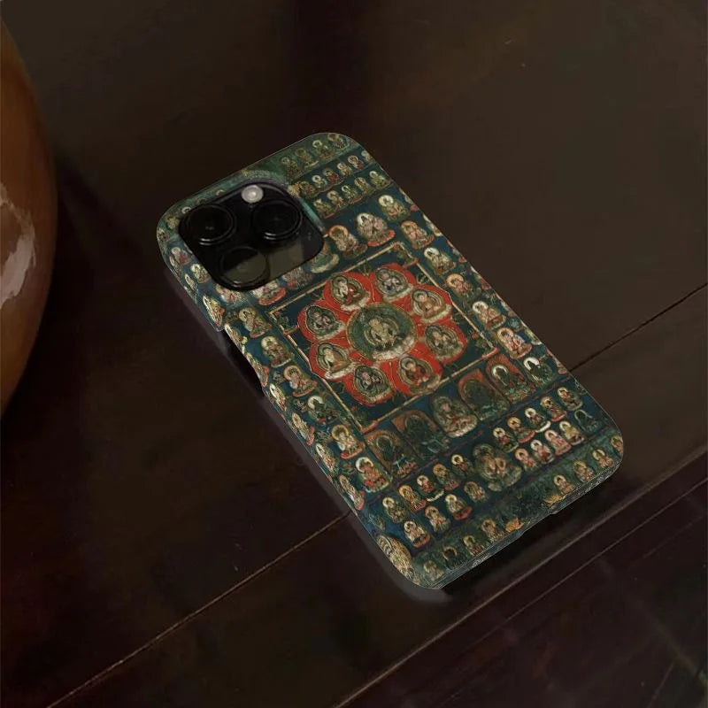 Colorful Mandala & Buddha Pattern Phone Case – Buddhist Art Design for iPhone