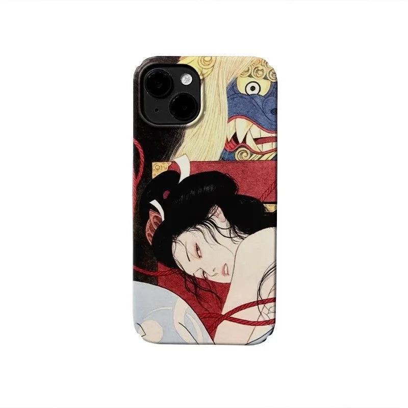Japanese Ukiyo-e Mythical Beast & Figure Phone Case – Traditional Art Design
