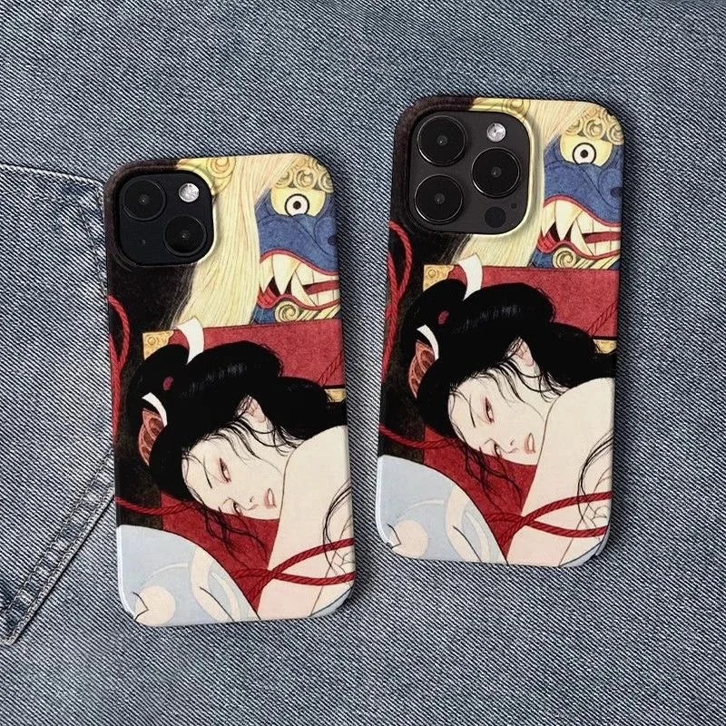 Japanese Ukiyo-e Mythical Beast & Figure Phone Case – Traditional Art Design