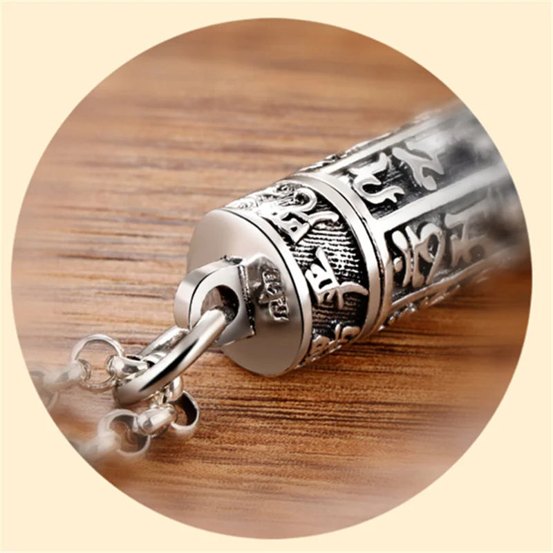 Buddhist Scripture Box Pendant Necklace – Retro Amulet Jewelry for Men