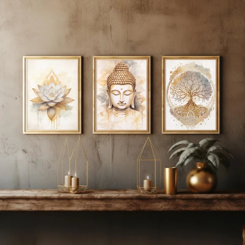 Buddha Lotus & Tree of Life Boho Canvas Wall Art – Meditation Poster